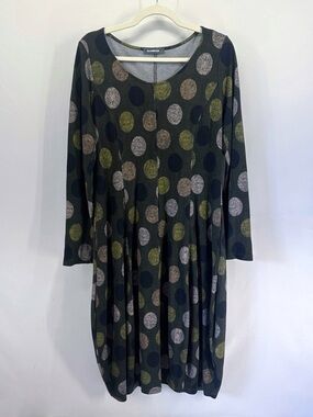 Alembika Olive Polka Dot Long Sleeve Cocoon Dress Tunic Top Size 3 Large